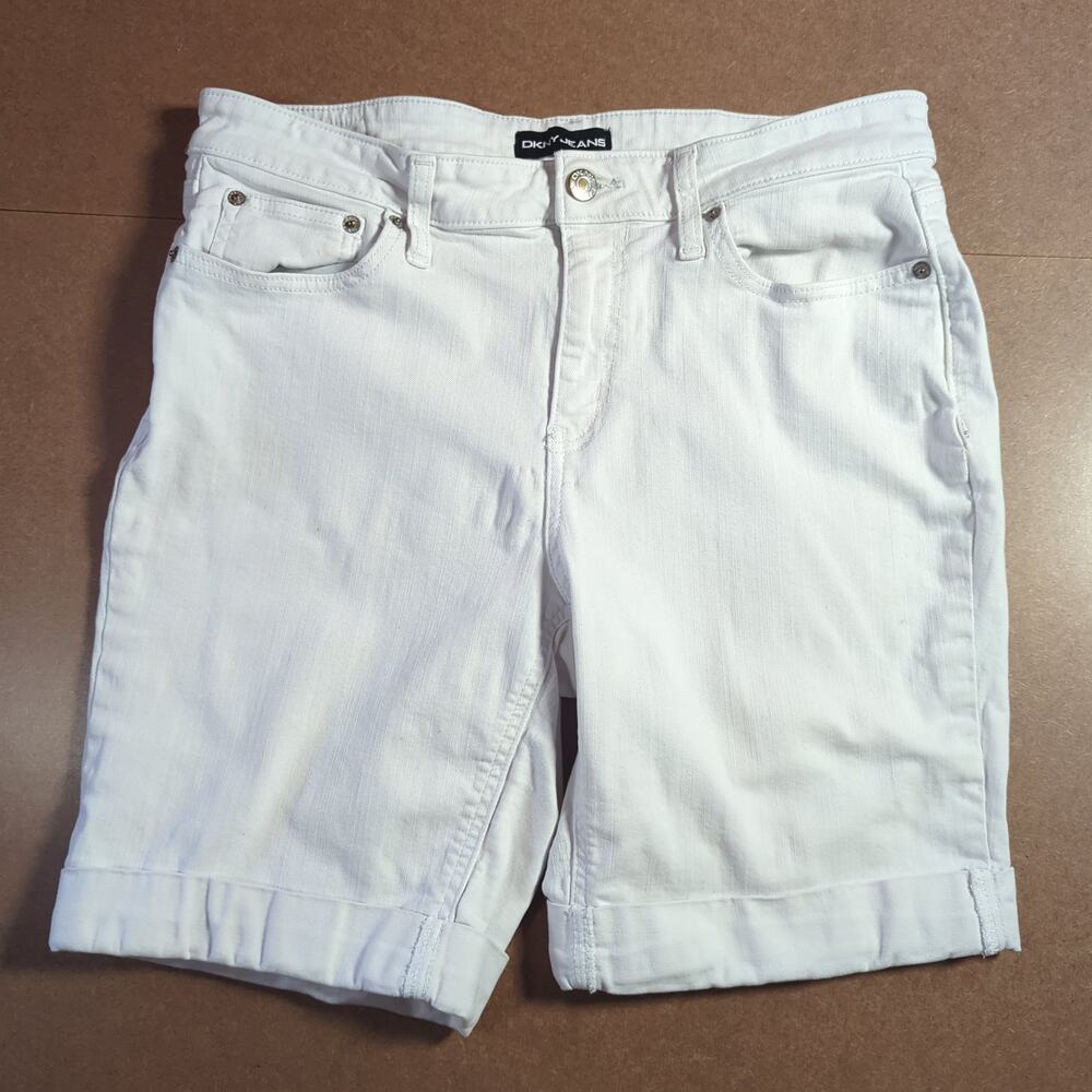 DKNY Jeans White Denim Cuffed Bermuda Shorts Women’s 12 Stretch